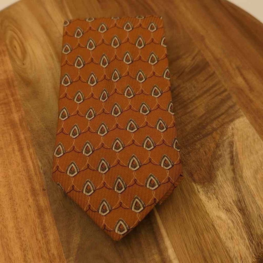 Valentino Cravatte Orange Geometric Teardrop Silk‎ Tie Made in Italy Hand Made